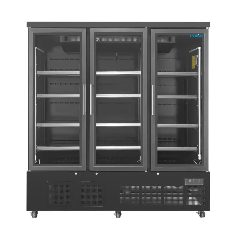 Vitrine réfrigérée positive 3 portes Polar Série G – 1156 L – Noire – LED couleur – 12 étagères