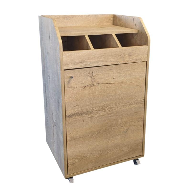 Desserte compacte chêne clair Desserte de service compacte en bois chêne clair, mobile avec 4 roulettes