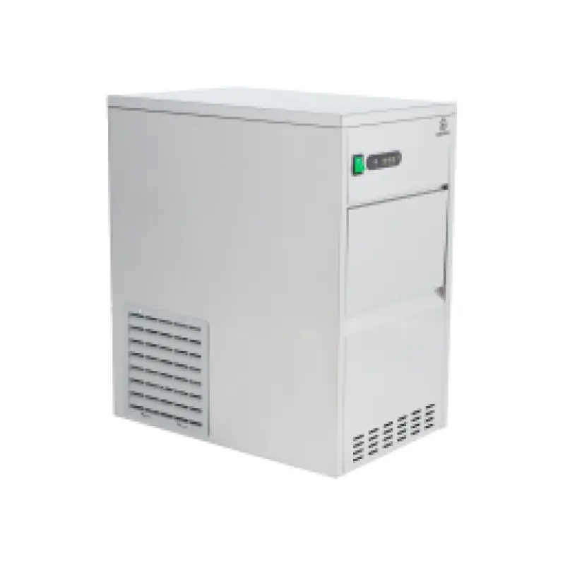 Machine à glaçons professionnelle EasyCHR ICM25 – vue de profil, grille de ventilation et pieds réglables